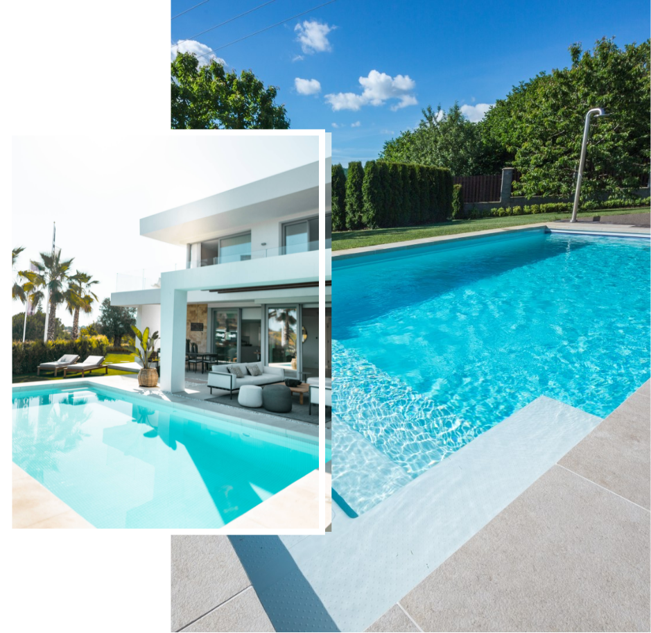 Two pictures of a swimming pool in a house built by pool builders in Ryde.